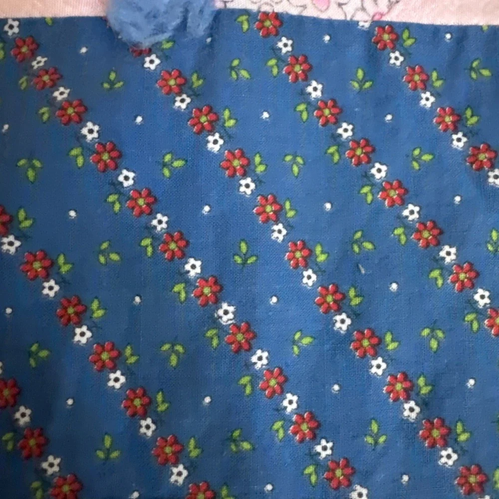 Vintage Handmade Patchwork Quilt Blue Pink Floral Calico Tied Baby Blanket 35x48